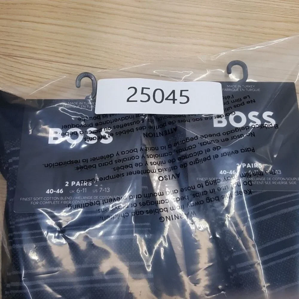HUGO BOSS Crew Dress Socks Mens 4-Pair Solid Black Stripe Cotton Blend 2-Pack x2